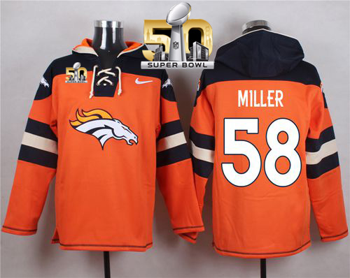Nike Broncos #58 Von Miller Orange Super Bowl 50 Player Pullover NFL Hoodie - Click Image to Close